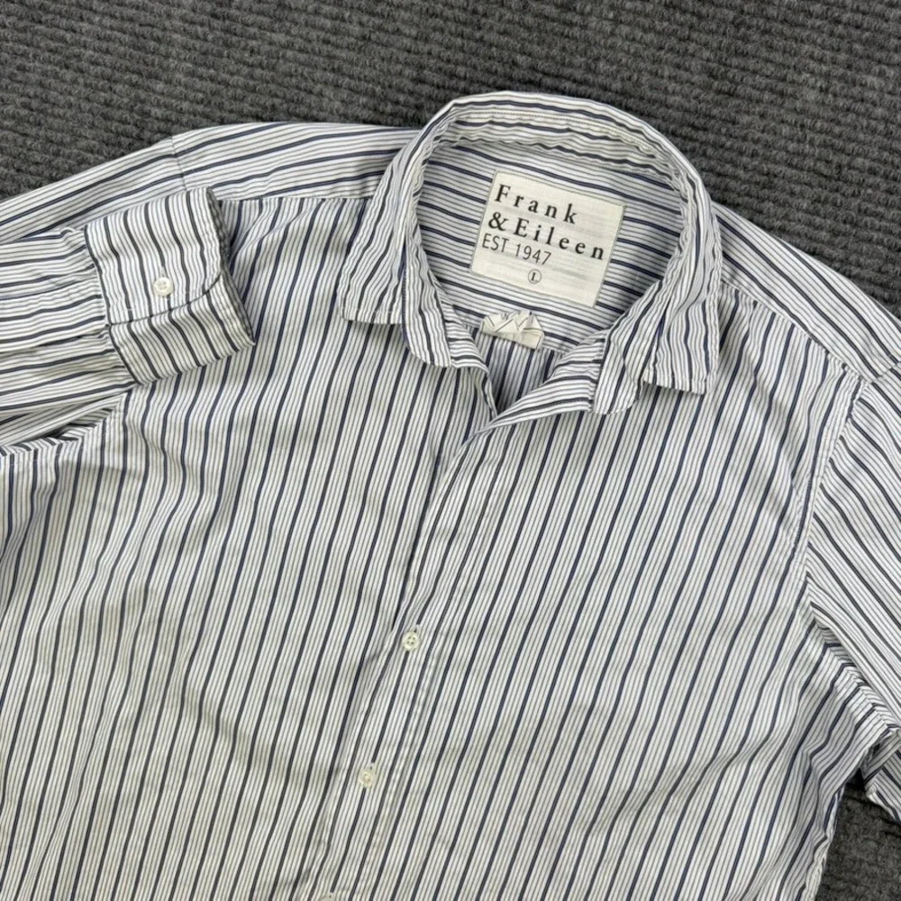 Frank & Eileen Grayson Striped Button Up Shirt Women L Blue White Italian Cotton